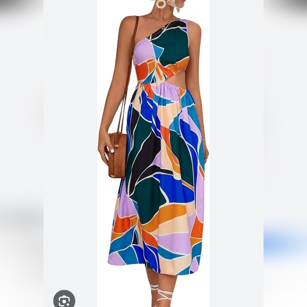 Royal And Reese Printed Cutout One-Shoulder Sleeveless Dress Sz XL